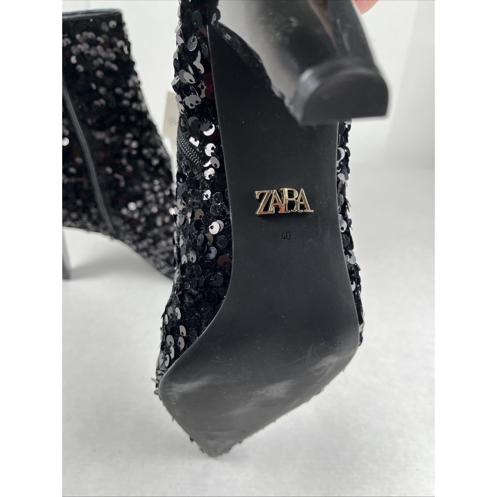 Zara Black Sequin Ankle Boots - Picture 8 of 8